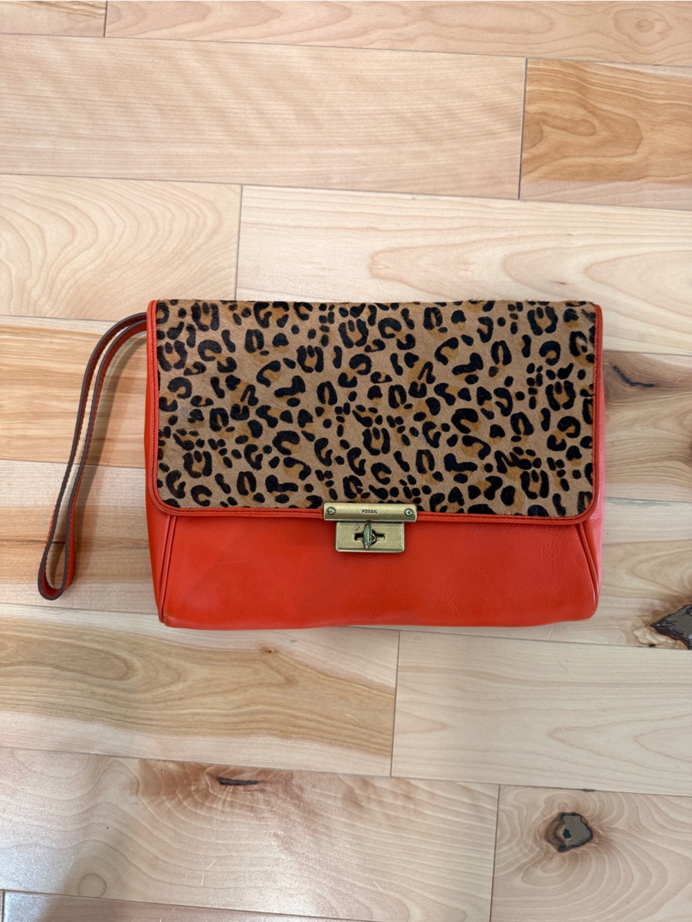 Orange Leopard-Print Wristlet Clutch - Designer Style